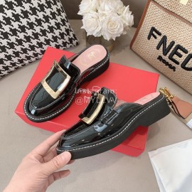 Roger Vivier Lambskin Square Buckle Sandals For Women Black