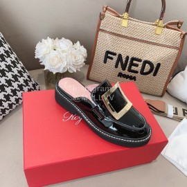 Roger Vivier Lambskin Square Buckle Sandals For Women Black