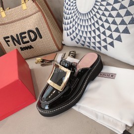 Roger Vivier Lambskin Square Buckle Sandals For Women Black