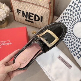 Roger Vivier Lambskin Square Buckle Sandals For Women Black