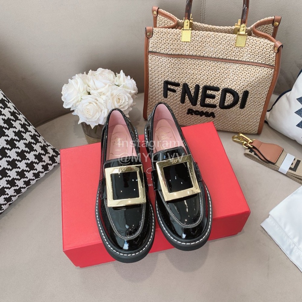 Roger Vivier Lambskin Square Buckle Loafers For Women Black