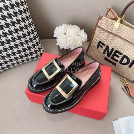 Roger Vivier Lambskin Square Buckle Loafers For Women Black