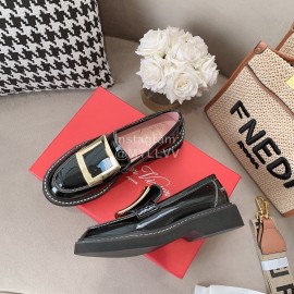 Roger Vivier Lambskin Square Buckle Loafers For Women Black