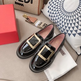 Roger Vivier Lambskin Square Buckle Loafers For Women Black