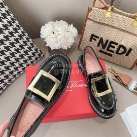 Roger Vivier Lambskin Square Buckle Loafers For Women Black