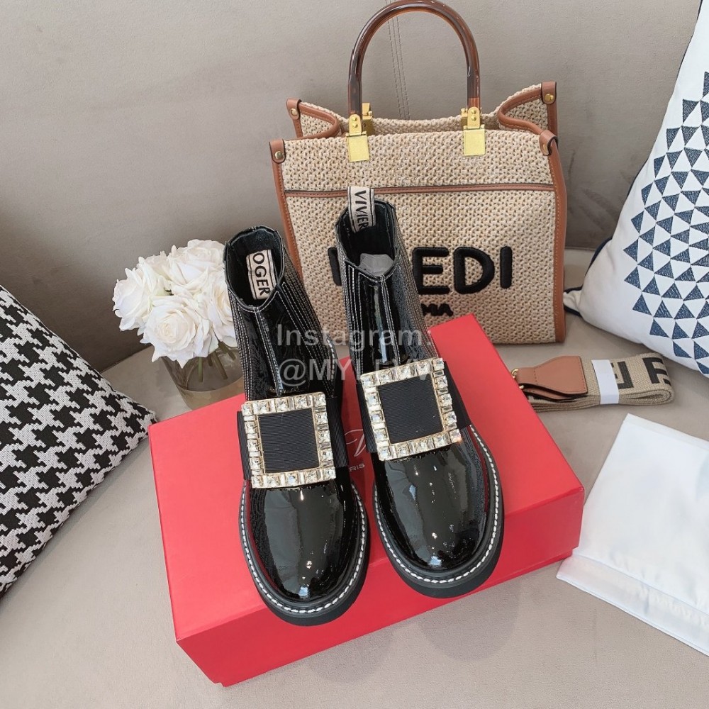 Roger Vivier Lambskin Diamond Buckle Short Boots For Women Black