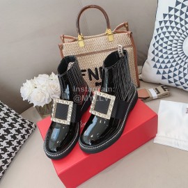 Roger Vivier Lambskin Diamond Buckle Short Boots For Women Black