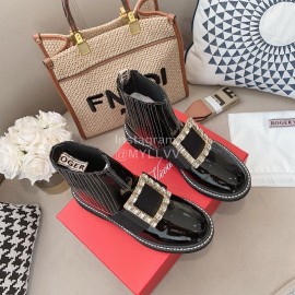 Roger Vivier Lambskin Diamond Buckle Short Boots For Women Black