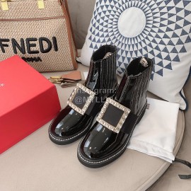 Roger Vivier Lambskin Diamond Buckle Short Boots For Women Black