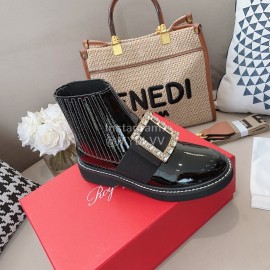 Roger Vivier Lambskin Diamond Buckle Short Boots For Women Black