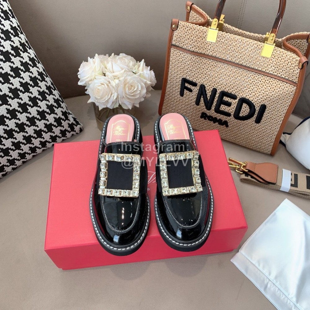 Roger Vivier Lambskin Diamond Buckle Sandals For Women Black