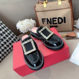 Roger Vivier Lambskin Diamond Buckle Sandals For Women Black