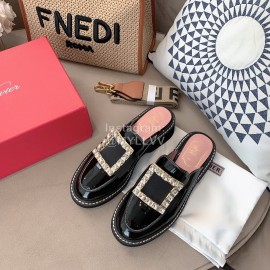 Roger Vivier Lambskin Diamond Buckle Sandals For Women Black