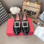 Roger Vivier Lambskin Diamond Buckle Loafers For Women Black