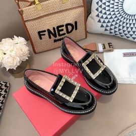 Roger Vivier Lambskin Diamond Buckle Loafers For Women Black