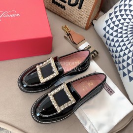 Roger Vivier Lambskin Diamond Buckle Loafers For Women Black