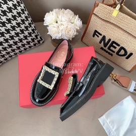 Roger Vivier Lambskin Diamond Buckle Loafers For Women Black