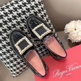 Roger Vivier Lambskin Diamond Buckle Loafers For Women Black