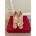 Roger Vivier New Stripe Square Buckle High Heels For Women Red