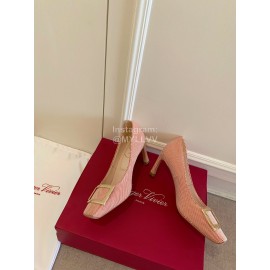 Roger Vivier New Stripe Square Buckle High Heels For Women Red