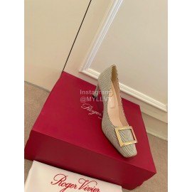 Roger Vivier New Stripe Square Buckle High Heels For Women Black