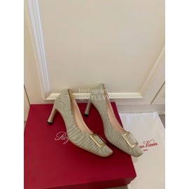 Roger Vivier New Stripe Square Buckle High Heels For Women Black