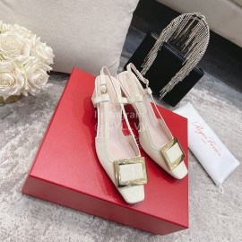 Roger Vivier Patent Leather Thick High Heeled Sandals For Women White