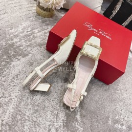 Roger Vivier Patent Leather Thick High Heeled Sandals For Women White