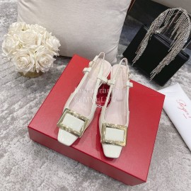 Roger Vivier Patent Leather Thick High Heeled Sandals For Women White