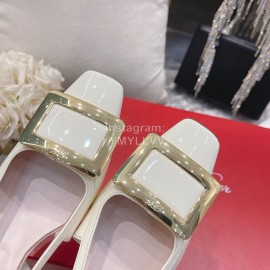 Roger Vivier Patent Leather Thick High Heeled Sandals For Women White