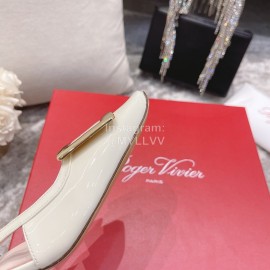 Roger Vivier Patent Leather Thick High Heeled Sandals For Women White