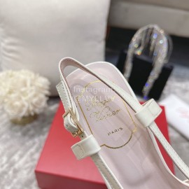 Roger Vivier Patent Leather Thick High Heeled Sandals For Women White
