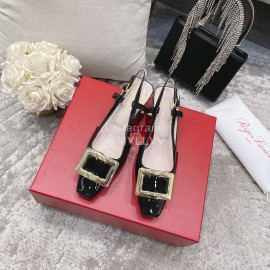 Roger Vivier Patent Leather Thick High Heeled Sandals For Women Black