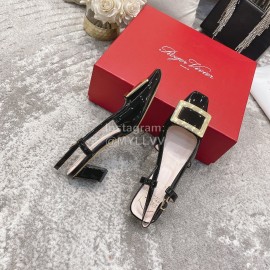 Roger Vivier Patent Leather Thick High Heeled Sandals For Women Black