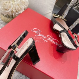 Roger Vivier Patent Leather Thick High Heeled Sandals For Women Black