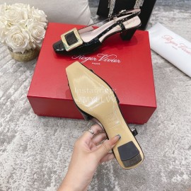 Roger Vivier Patent Leather Thick High Heeled Sandals For Women Black