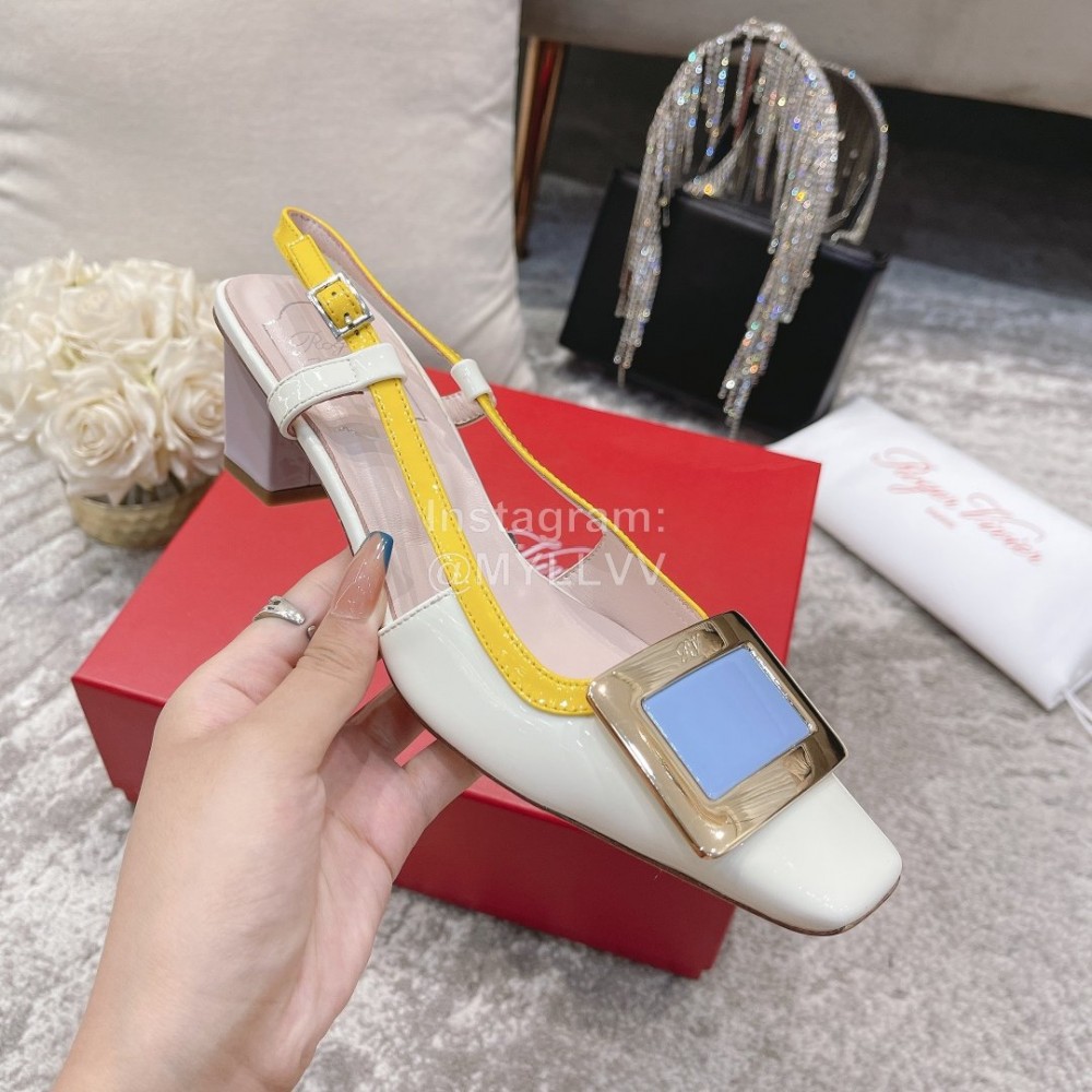 Roger Vivier Patent Leather Thick High Heeled Sandals For Women