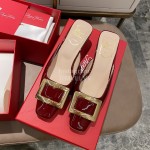Roger Vivier Patent Leather Thick High Heeled Slippers For Women Wine Red
