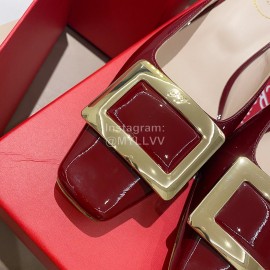 Roger Vivier Patent Leather Thick High Heeled Slippers For Women Wine Red