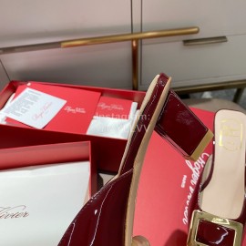 Roger Vivier Patent Leather Thick High Heeled Slippers For Women Wine Red