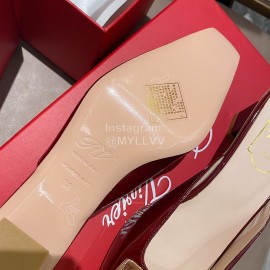 Roger Vivier Patent Leather Thick High Heeled Slippers For Women Wine Red