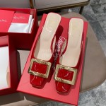 Roger Vivier Patent Leather Thick High Heeled Slippers For Women Red