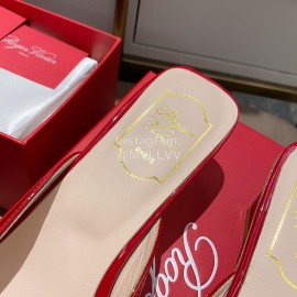 Roger Vivier Patent Leather Thick High Heeled Slippers For Women Red