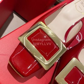 Roger Vivier Patent Leather Thick High Heeled Slippers For Women Red