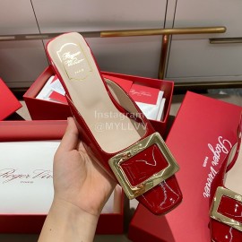 Roger Vivier Patent Leather Thick High Heeled Slippers For Women Red