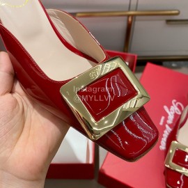 Roger Vivier Patent Leather Thick High Heeled Slippers For Women Red