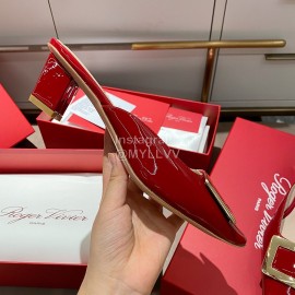 Roger Vivier Patent Leather Thick High Heeled Slippers For Women Red