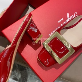 Roger Vivier Patent Leather Thick High Heeled Slippers For Women Red