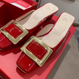 Roger Vivier Patent Leather Thick High Heeled Slippers For Women Red