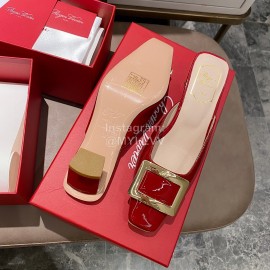 Roger Vivier Patent Leather Thick High Heeled Slippers For Women Red